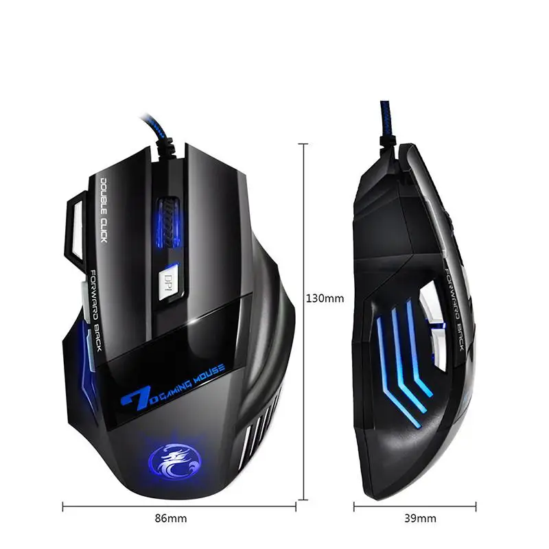 BEESCLOVER Professional Wired Gaming Mouse 7 Button 5500 DPI LED Optical USB Computer Mouse Game Mouse Silent Mause for PC Black
