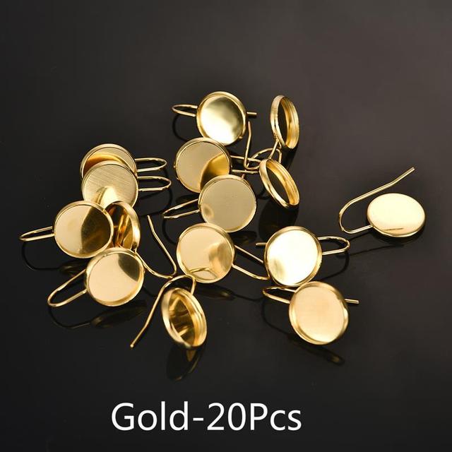 Blank Silver Color 12mm Round Cabochon Base Bezel Tray Cameo Earrings Hooks Stainless Steel Setting DIY Jewelry Findings