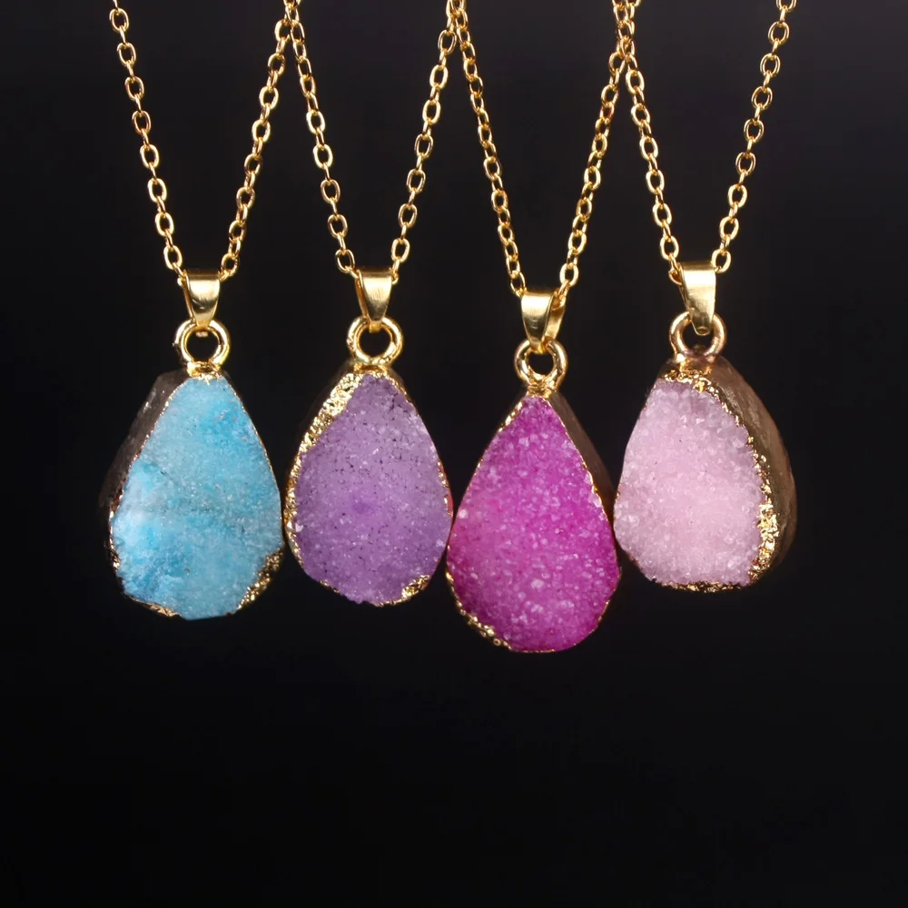 Seven chakra Hot Crystal Drusy Druzy Колье капли воды натуральный камень кварцевый