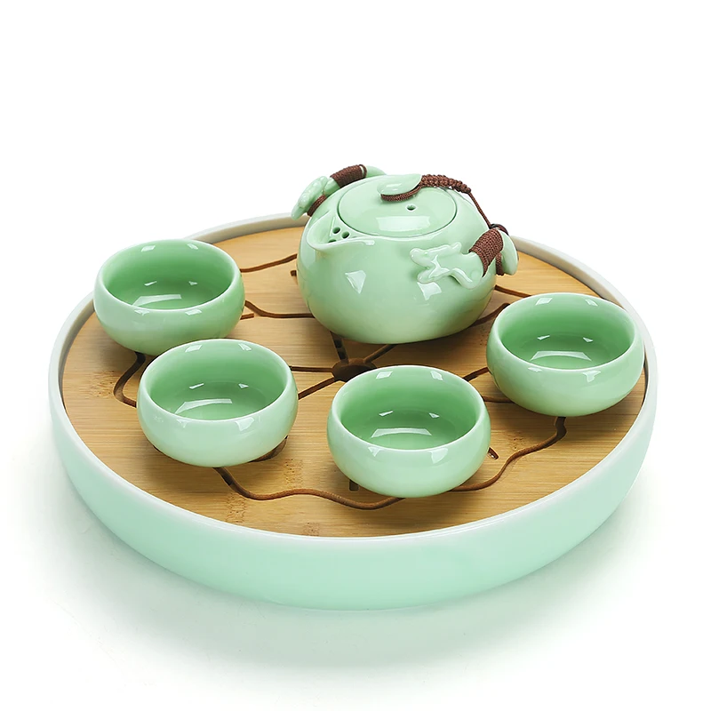 2.3Ceramics Bamboo Tea tray Drainage Water storage Kung Fu Tea set room Board table Chinese tea cup ceremony tools Tea Set