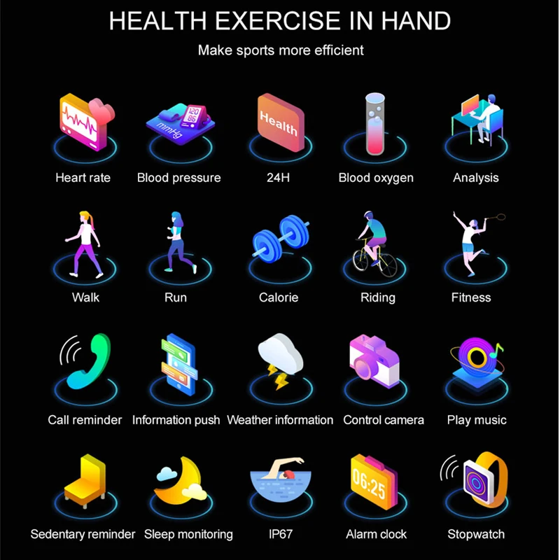 Vwar V66 Smartwatch 1.3 inch TFT Gorilla Glass Blood Pressure Oxygen IP67 Waterproof Activity Tracker Heart Rate Smart Watch P68