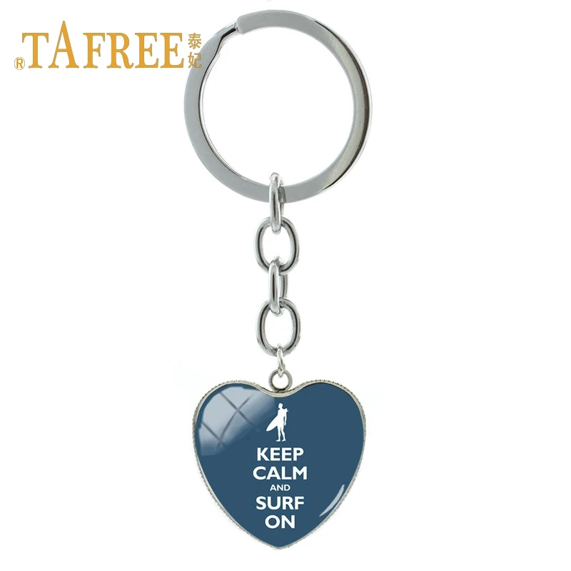 

TAFREE Fashion handmade glass dome surf Heart Pendant Keychains for mother and child heart pendant key chain ring jewelry SF08