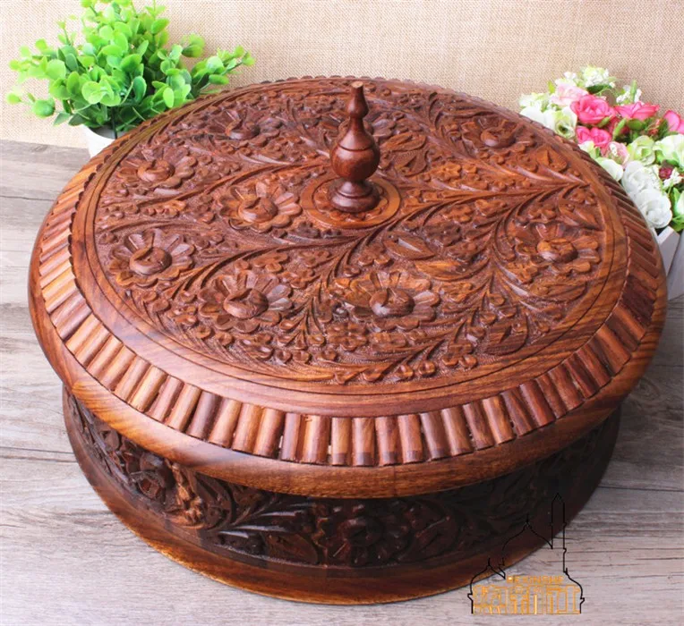 

Pakistan imported hand carved wood dried fruit boxes of walnut wood sub box candy box seeds box new year supplies