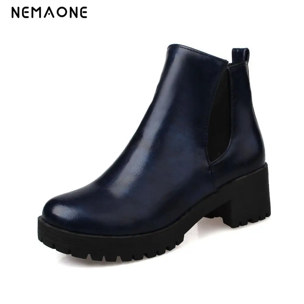 

NEMAONE Women Ankle Boots Vintage Square High Heels Design Party Casual Spring Autumn Shoes Less Platform Motorcycle Boots