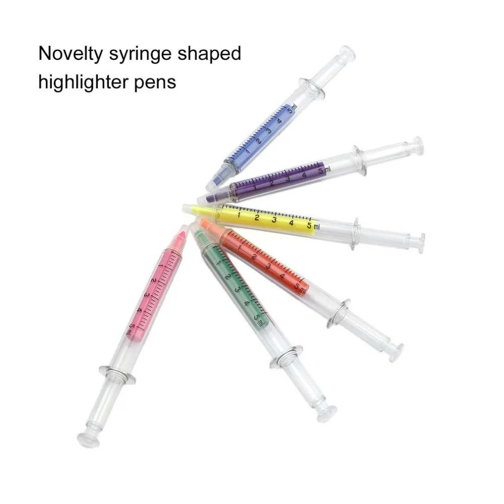 

6pcs/set Cute Stationery Needle Tube Syringe Highlighter pens Marker Nite Writer Pen Fashionable School Office Supplies 6 colors