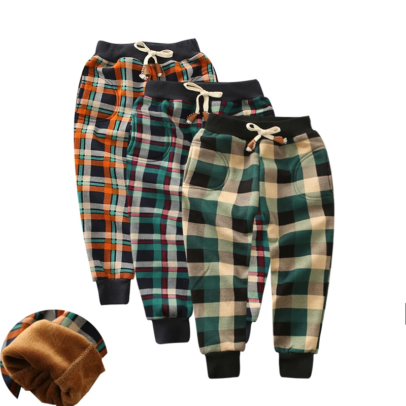 

Girls Pants Kids Trousers children pants for Baby Boys thick winter warm harem pants check 3 colors size100~140 velvet fleece