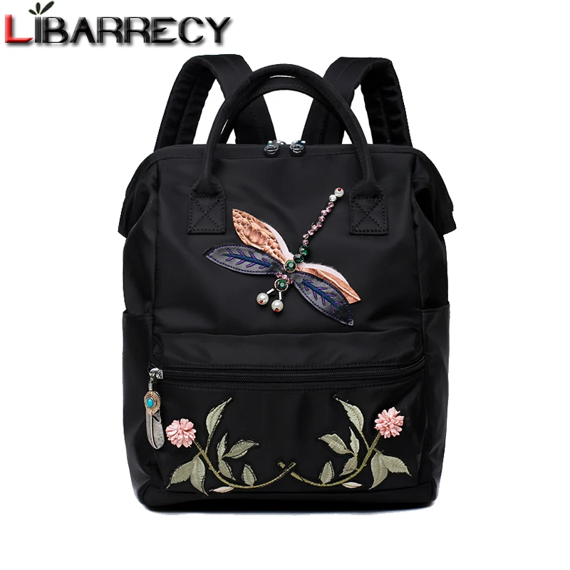 

Chinese Embroidery Dragonfly Flower Women Backpack Waterproof Oxford School Bags for Teenage Girl Large Capacity Casual Backpack
