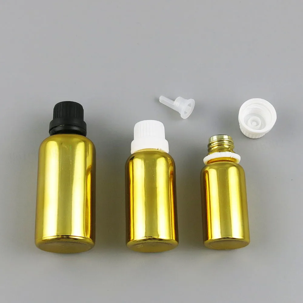 

5ml 10ml 20ml 30ml 50ml 100ml Refillable Gold Glass Bottle With Tamper Evident Plastic Lids 1OZ Glass Cosmetic Container 200pcs