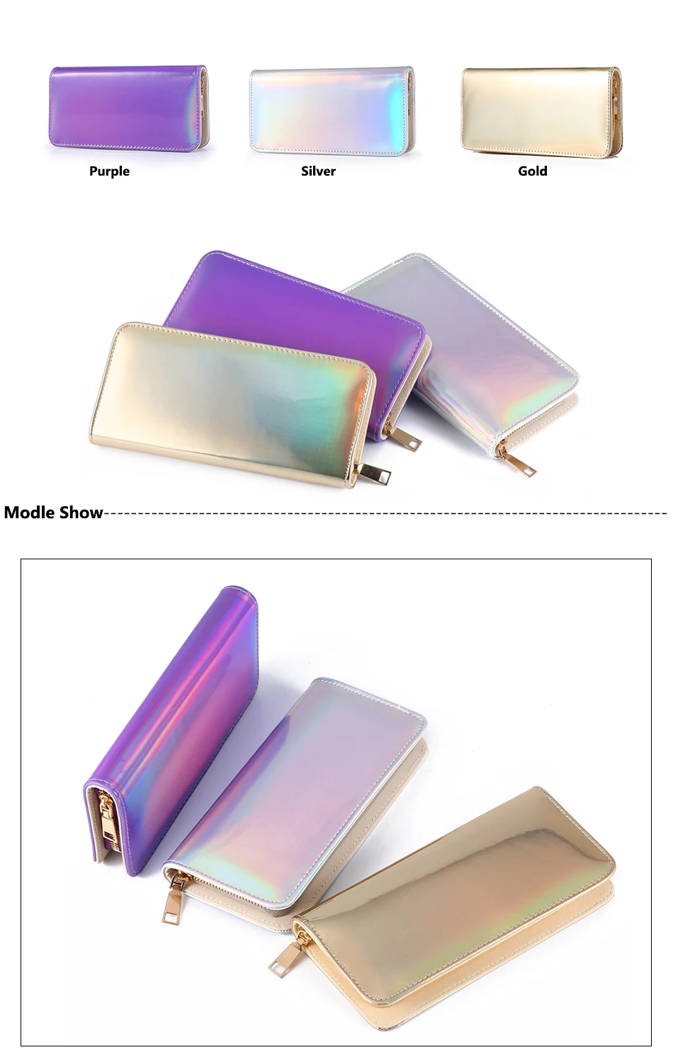 Shiny Hologram Zipper Clutch Purse