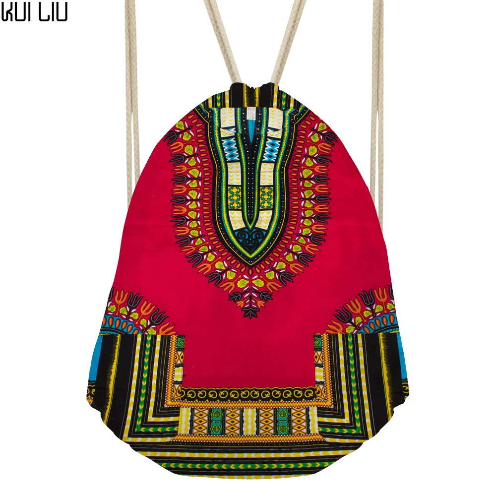 African traditional printed Small Drawstring Bag Strap Package Sport Backpack String Sack Beach