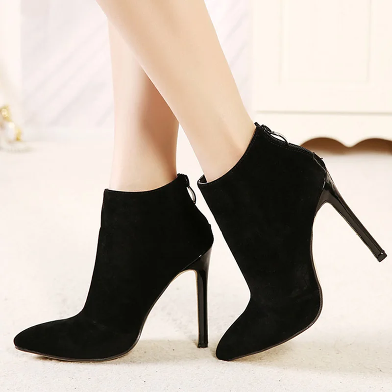 

2018 Women Zip Pointed Toe Thin Heels Autumn Ankle Boots Female Fashion Designe Solid High Heels Ladies Elegant Footwear