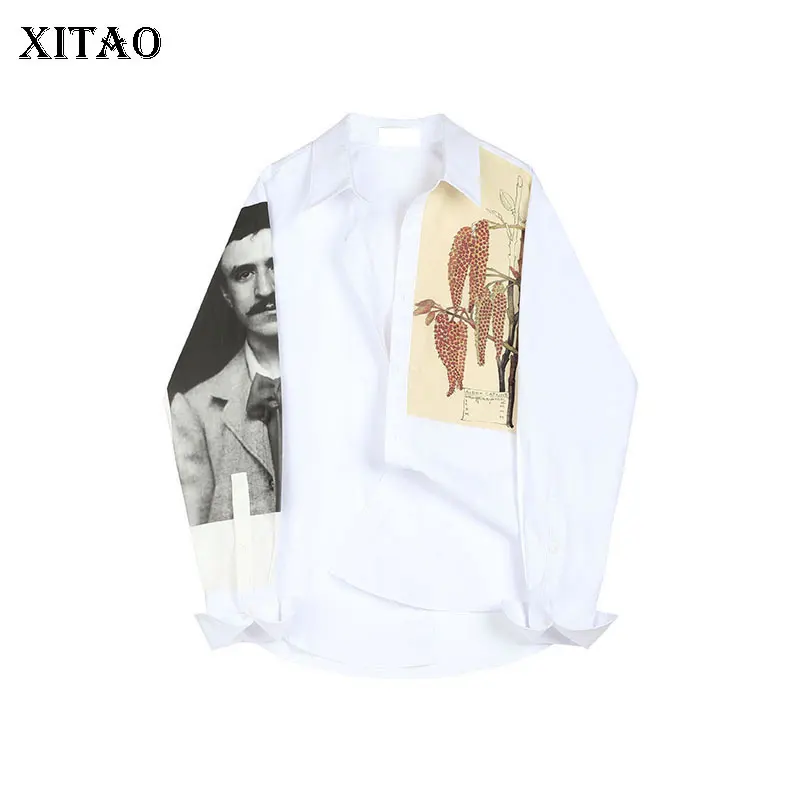 

[XITAO] Korea Fashion Female Casual Blouse 2019 Spring Summer Full Sleeve Turn-down Collar Character Pattern Print Shirt LYH3177
