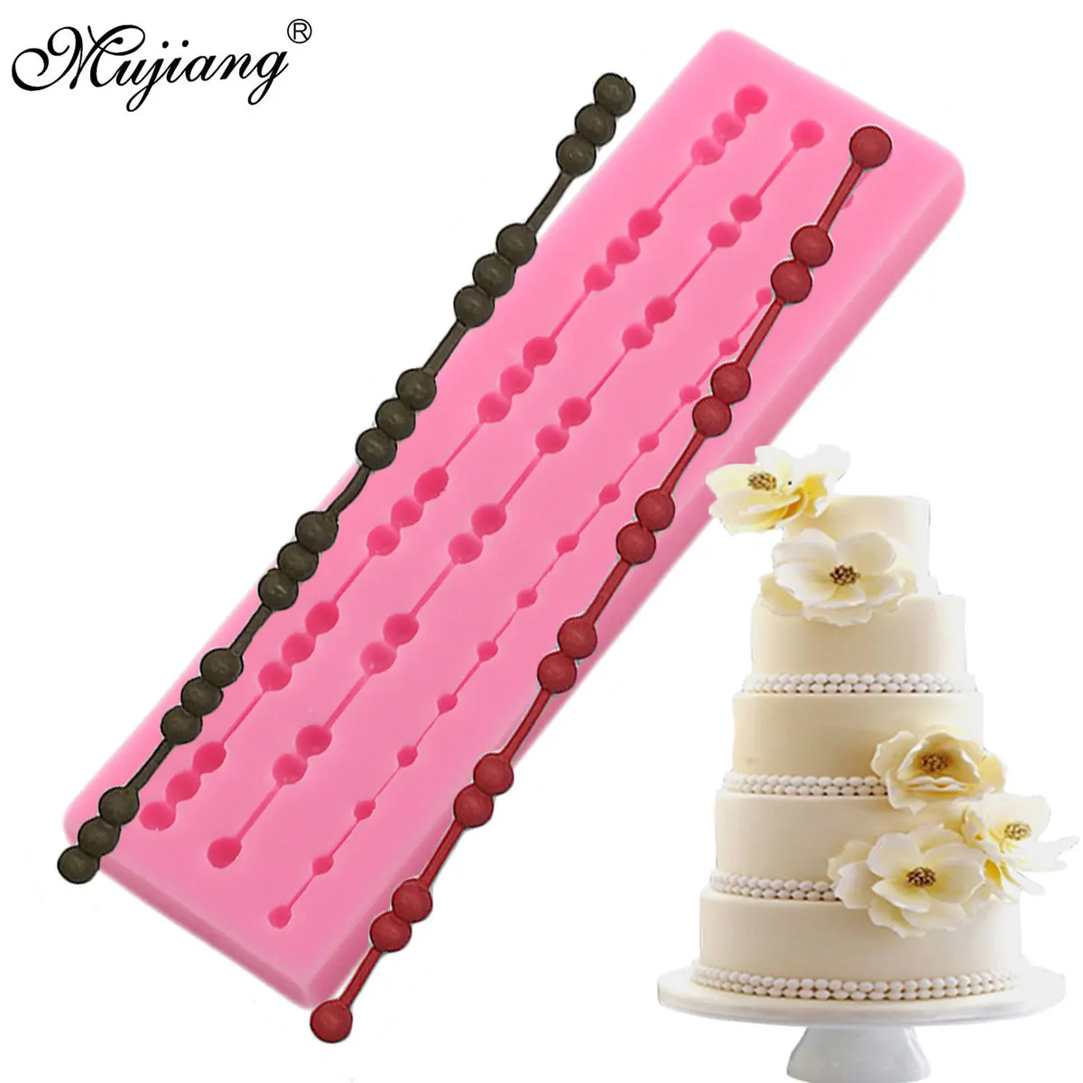 

Pearl String Bead Cake Border Silicone Mold Sugarcraft Lace Fondant Cake Decorating Tool Cupcake Baking Chocolate Gumpaste Mould