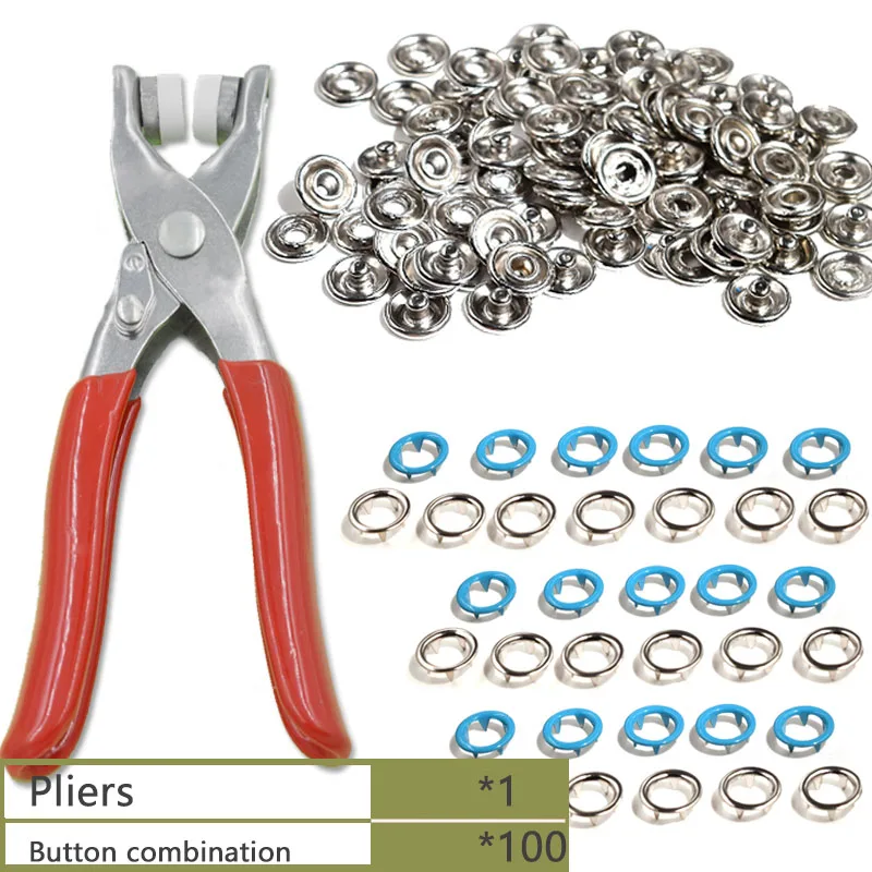 100 комплектов/5 мм люверсы+ установочный инструмент. Используйте плоскогубцы. Металлическая зубчатая заклепка. Кнопка пресс-форм. Портативные плоскогубцы для крепления кнопок