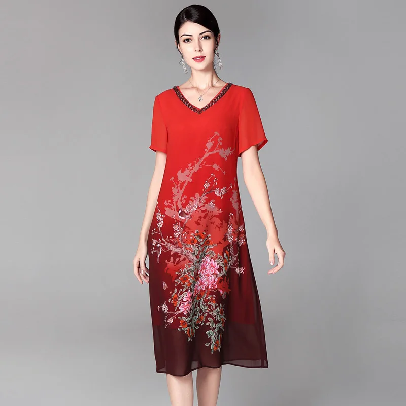 Vestidos Feminino сезон: весна–лето Винтаж платье плюс Размеры XXXXL Для женщин, v-образный вырез, короткие рукава, с бисером, высота до середины голени, серого и красного цвета, платье