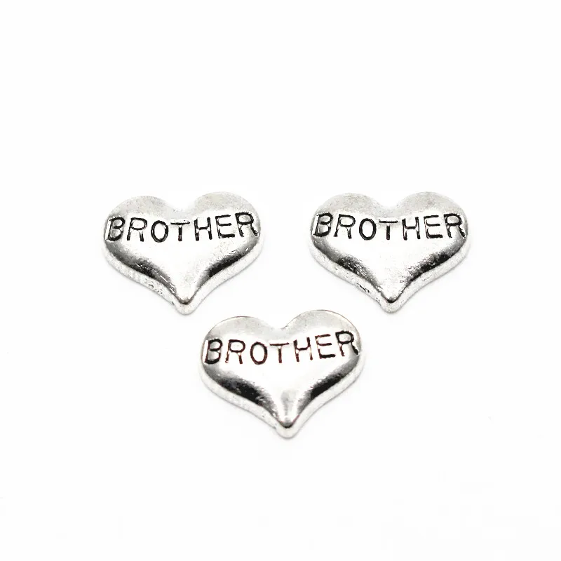 Newest 10pcs/lot MUM PAPA Brother floating charms living glass floating memory locket charms jewelry - Окраска металла: 2