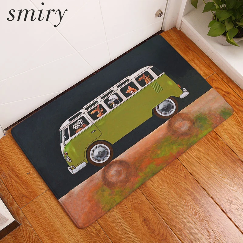 Smiry Flannel Entrance Home Anti Slip Rug Vintage Stairs Carpets Cartoon Animal Car Dog Welcome Floor Mat Dustproof Bedroom Rugs