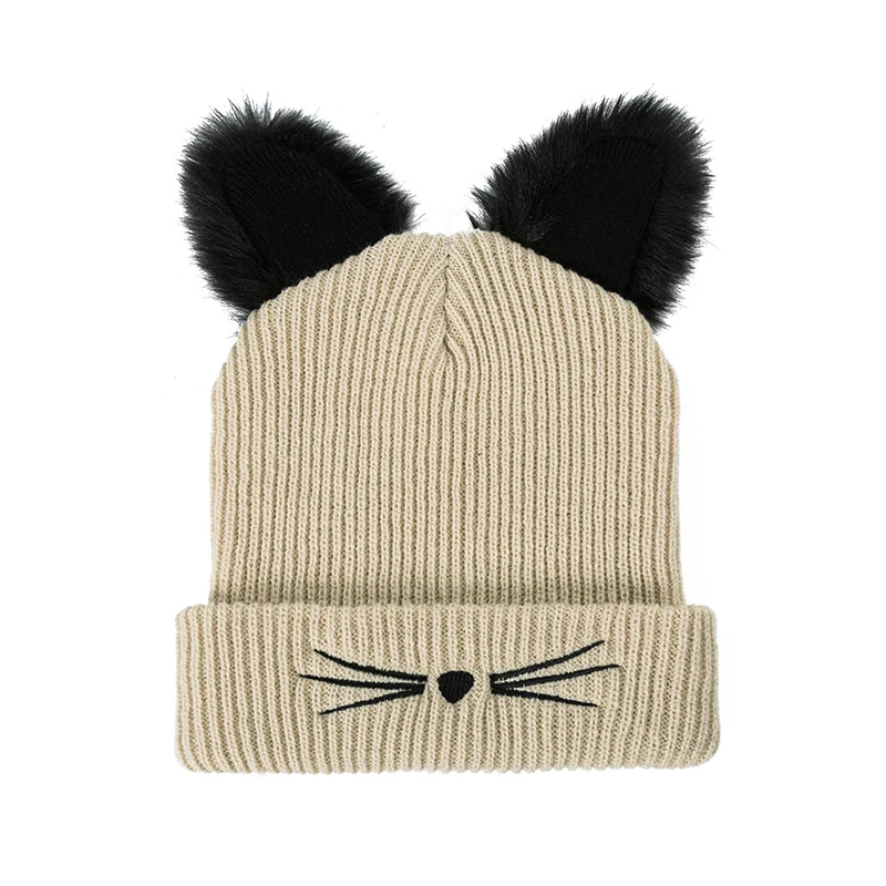 MOLIXINYU, милые кошачьи ушки, шапка бини, детская зимняя теплая вязаная шляпа для мальчиков и девочек, милые зимние Skullies Beanies, детская шапка