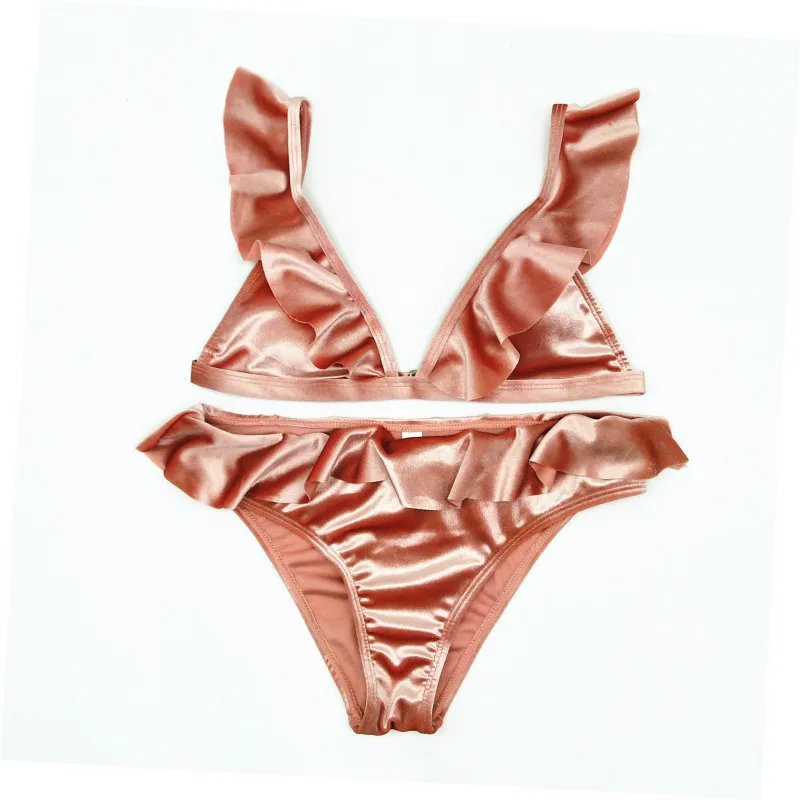 

Pink Ice Velvet Two-piece Swimsuit Women Cutout Monokini 2019 Girl Beach Bathing Suit Swimwear Bikini Backless Bodysuit Beach