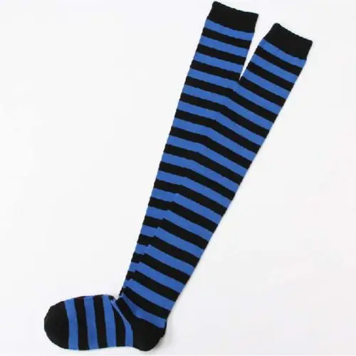 1 пара новых длинных носков выше колена в полоску с рисунком для женщин и девочек 7 цветов, милые теплые модные носки, Лидер продаж - Цвет: Blue and Black