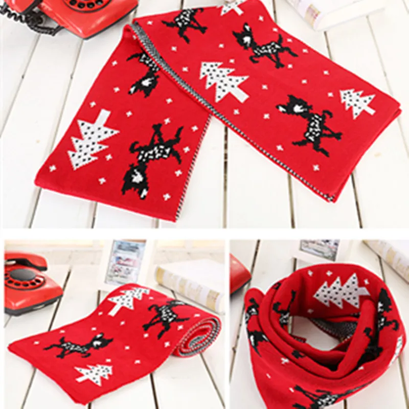 Для маленьких девочек Рождественская, Печать оленей вязаный шарф Зимний теплый платки шарфы осень-зима Рождественский подарок