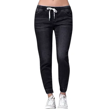 

Women Autumn Elastic Plus Loose Denim Casual Drawstring Plus Cropped Jeans