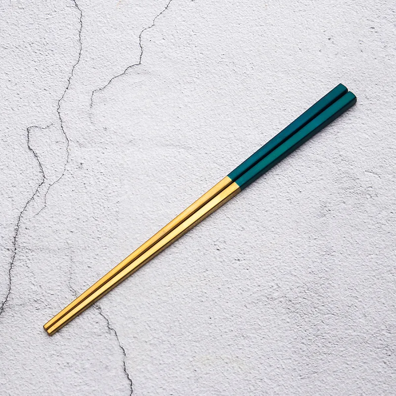 1 Pair 304 Stainless Steel Square Chopsticks Titanium Gold Colorful