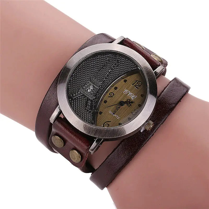 Новые модные женские винтажные часы башня из натуральной кожи браслет Часы повседневные женские наручные часы кварцевые наручные часы Relogio Feminino