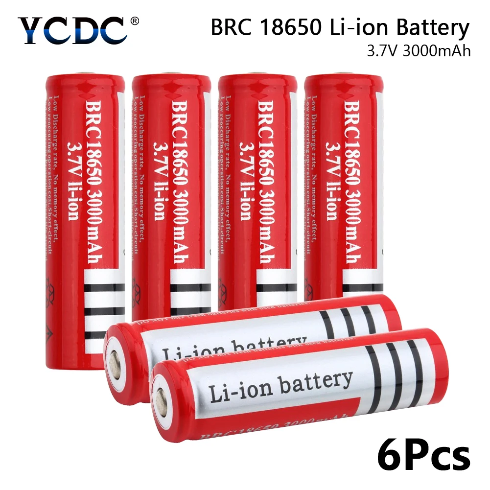 YCDC 1/2/4/6/8 шт Красный 3,7 вольт 3000 мАч BRC 18650 Перезаряжаемые Батарея литий-ионный Батарея для игрушечная лазерная указка фонарик - Цвет: 6 pieces
