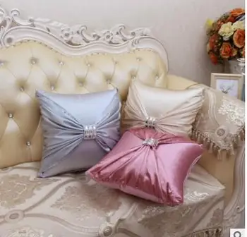 

solid color square satin fabric cushion cover bow knot throw pillow case decorative sofa pillow covers indoor