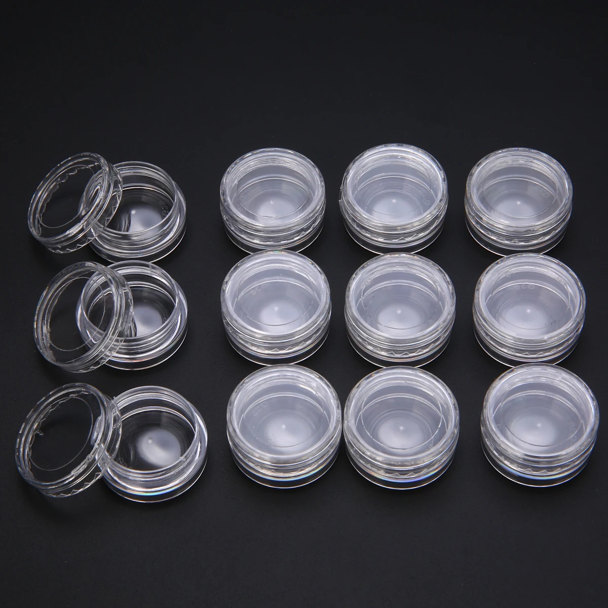 

1 Set-12PCs Clear Beads Jewelry Strorage Box With 12 Small Transparent Round Jars Organizers Containers Make Up 13.6*10.5*2cm