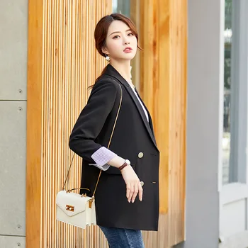 

Japanese Fashion Double-breasted Small Suit Suit Female Temperament Contrast Color Long-sleeved Suit 2020 Autumn New Women's OL