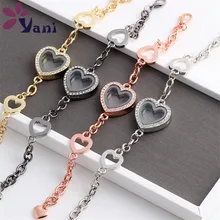 10 шт/лот горный хрусталь медальон в форме сердца браслет на запьястье Магнитный медальон памяти браслет для женщин подходит подвески, ювелирные изделия