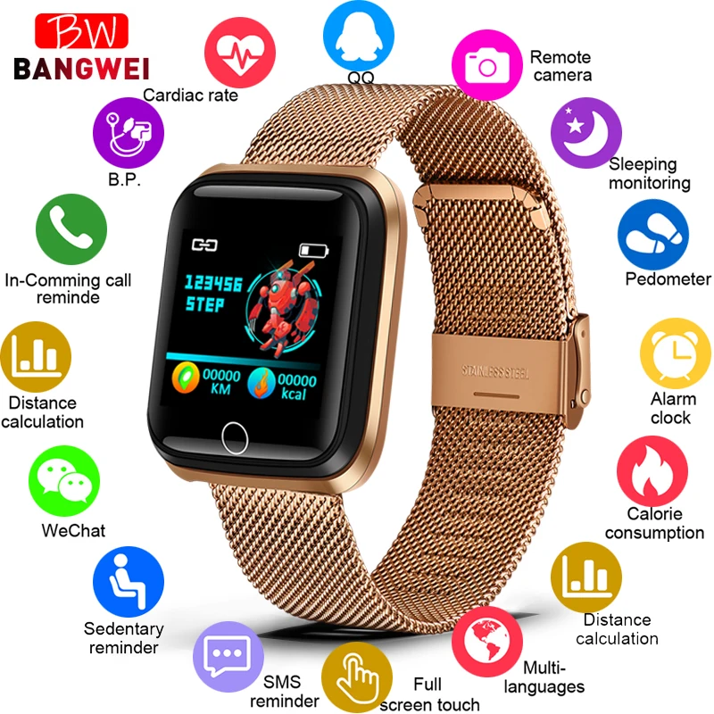 

2019 New BANGWEI Smart Watch Men Women Heart Rate Monitor Blood Pressure Fitness Tracker Smart watch Sport Waterproof Watch