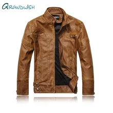 Grandwish, зимняя мужская кожаная куртка, плюс бархат, Прямая поставка, Мужское пальто из искусственной кожи, воротник-стойка, Мужская мотоциклетная куртка, ZA090