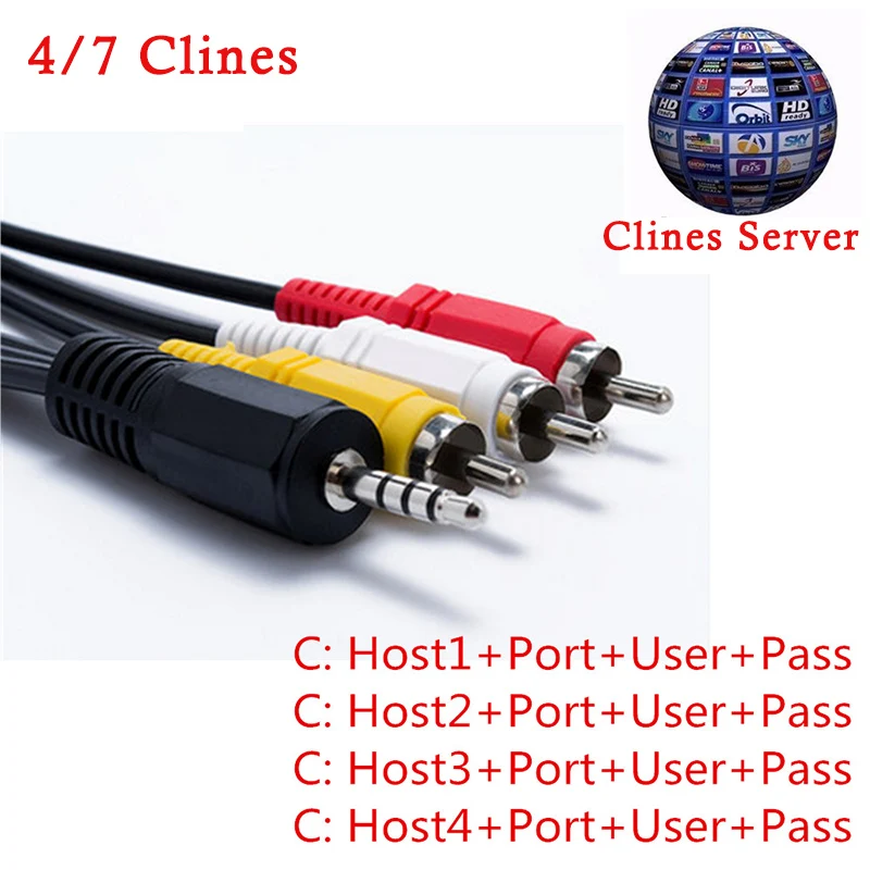 

Best HD AV Cable Europe Cline 1 year C-lines Server 7 or 4 lines for Satellite TV Receiver DVB-S2 Decoder Spain Germany NL