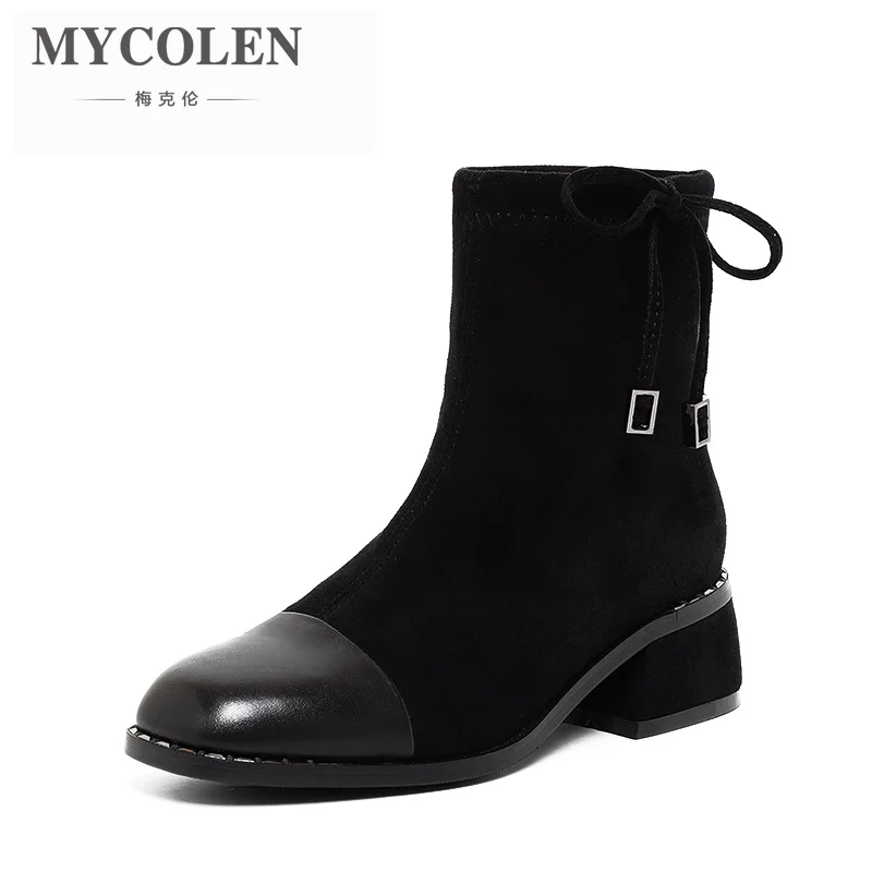 

MYCOLEN New Winter Women Chelsea Boots Shoes Genuine Leather Slip On Ladies Boots Short Plush Spring Retro Women Martin Boots