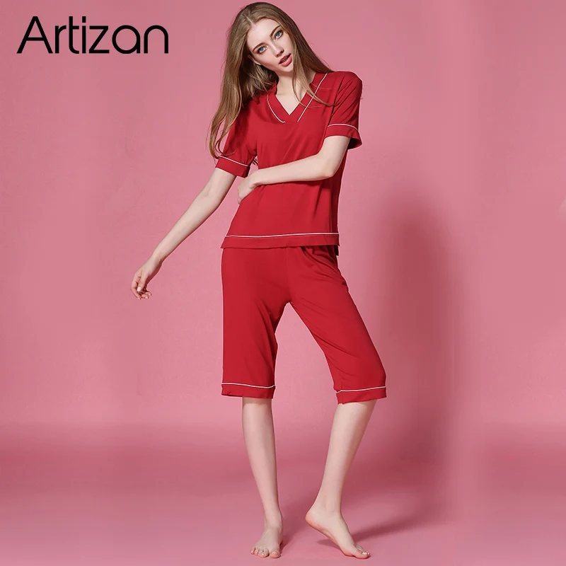 

Artisan Pajamas Set Short Sleeve Sleepwear Womens Cotton Nightwear Soft Pj Lounge Sets 2XL