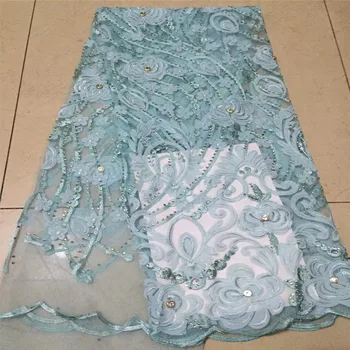 

2018 Light blue african lace fabric high quality lace with stones for wedding HJ257-2