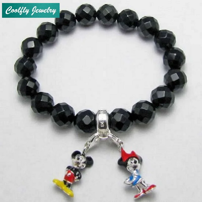

Trendy Faceted Obsidian Beads Mouse Charms Bracelets Brand Fashion Bracelet Fashion Jewelry in Silver For Women Gift Bijoux