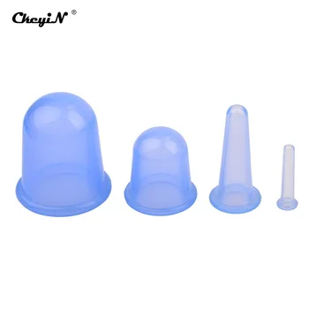 

4PCS Chinese Medicine Vacuum Cupping Cans Silicone Suction Neck Face Body Massage Cupping Cups With A Cloth Bag Beauty Tools 44