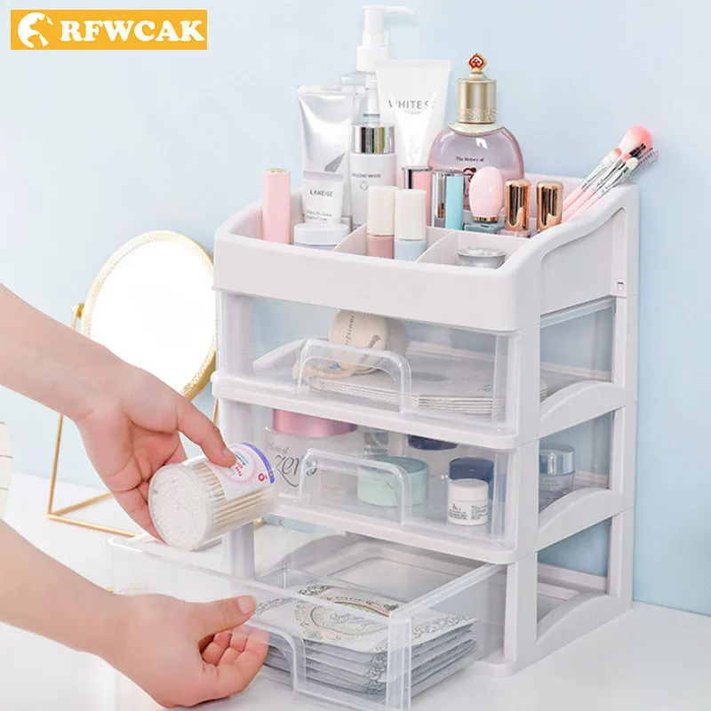 

Plastic Makeup Organizer Cosmetic Drawer Makeup Storage Box Container Nail Casket Holder Desktop Sundry Storage Case Bead Tools