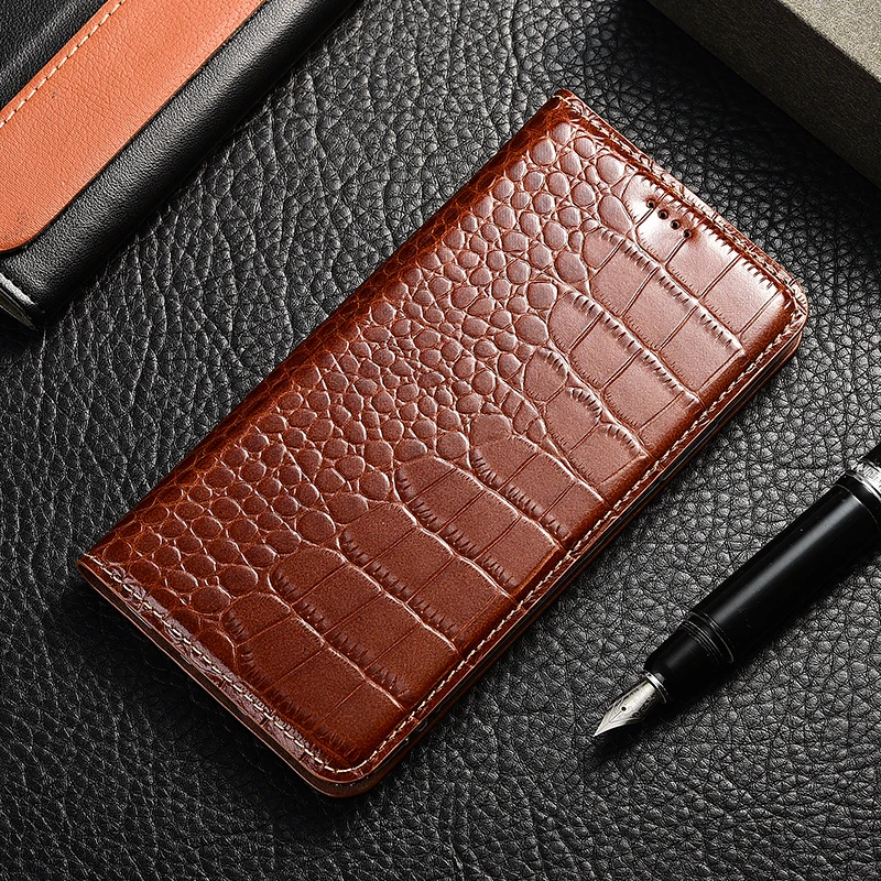 Крокодил из натуральной кожи чехол для телефона Doogee X3 X5 X6 X7 X9 X10 X20 X20L X30 X50 X53 X55 X60L X70 Max Pro Mini Чехол-книжка с подставкой - Цвет: Brown