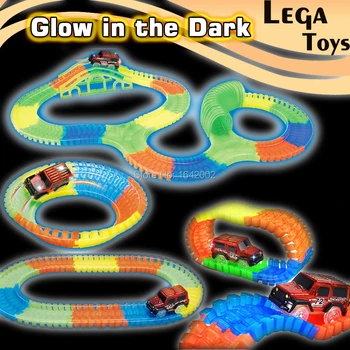 

Flashing Slot Glow racecar track Electric LED light up Racing car Flex Flash in the Dark Assembly Educational Toys for Children