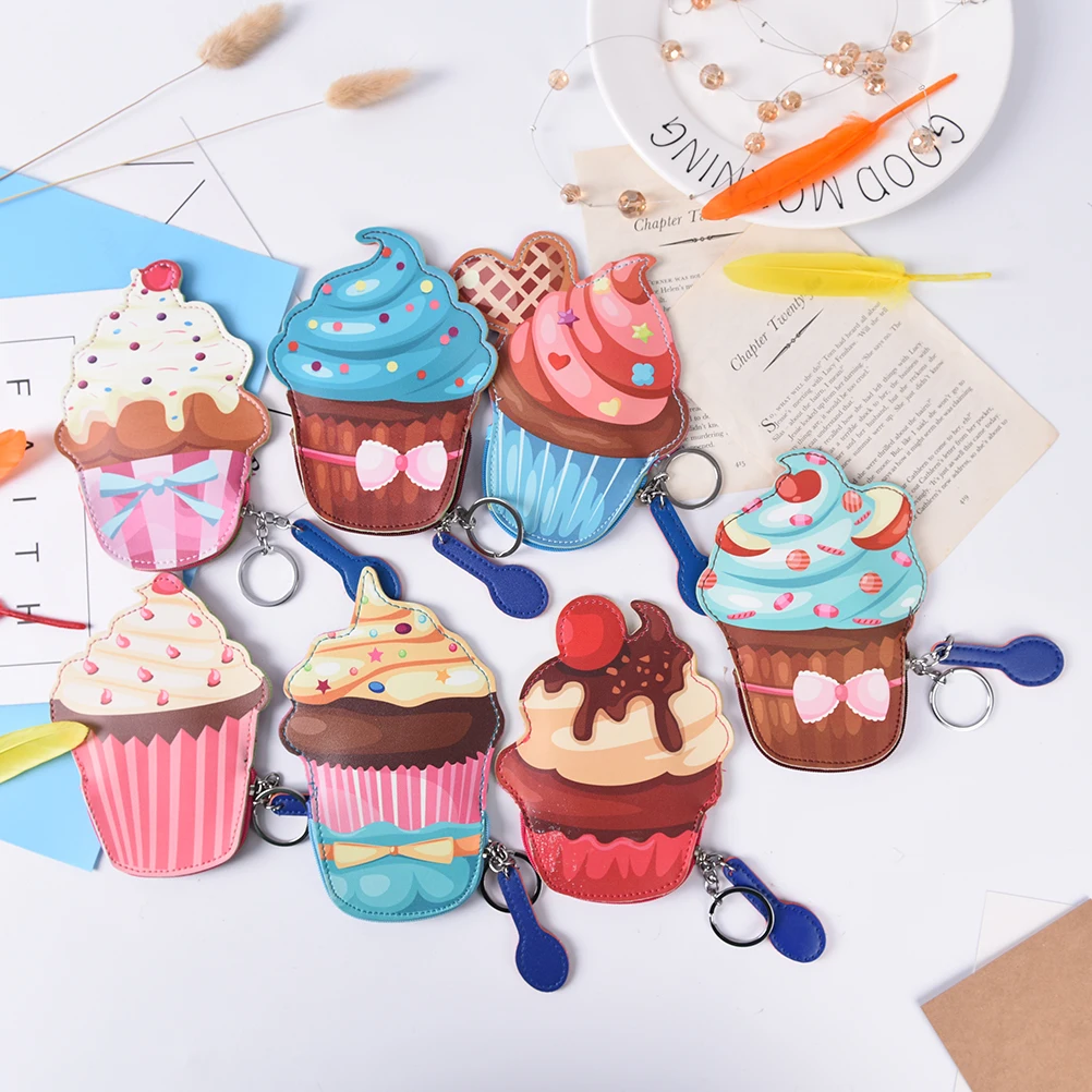 

Creative Cartoon Cute mini Cupcake women wallets for girls coin purses key chain leather card holder Ice cream money price gift