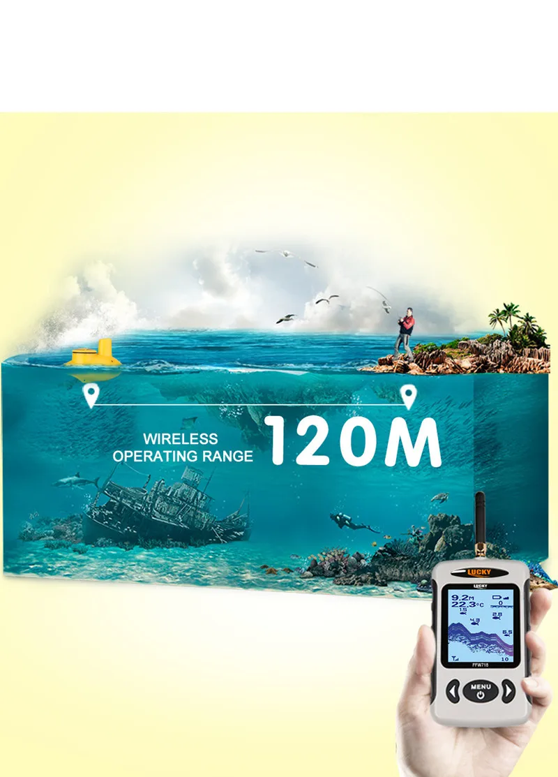 Deeper Findfish FFW718 Wireless Remote Sonar Sensor FishFinder Depth Sounder Alarm 125KHZ Water Depth Electronic Fishing Lure (7)