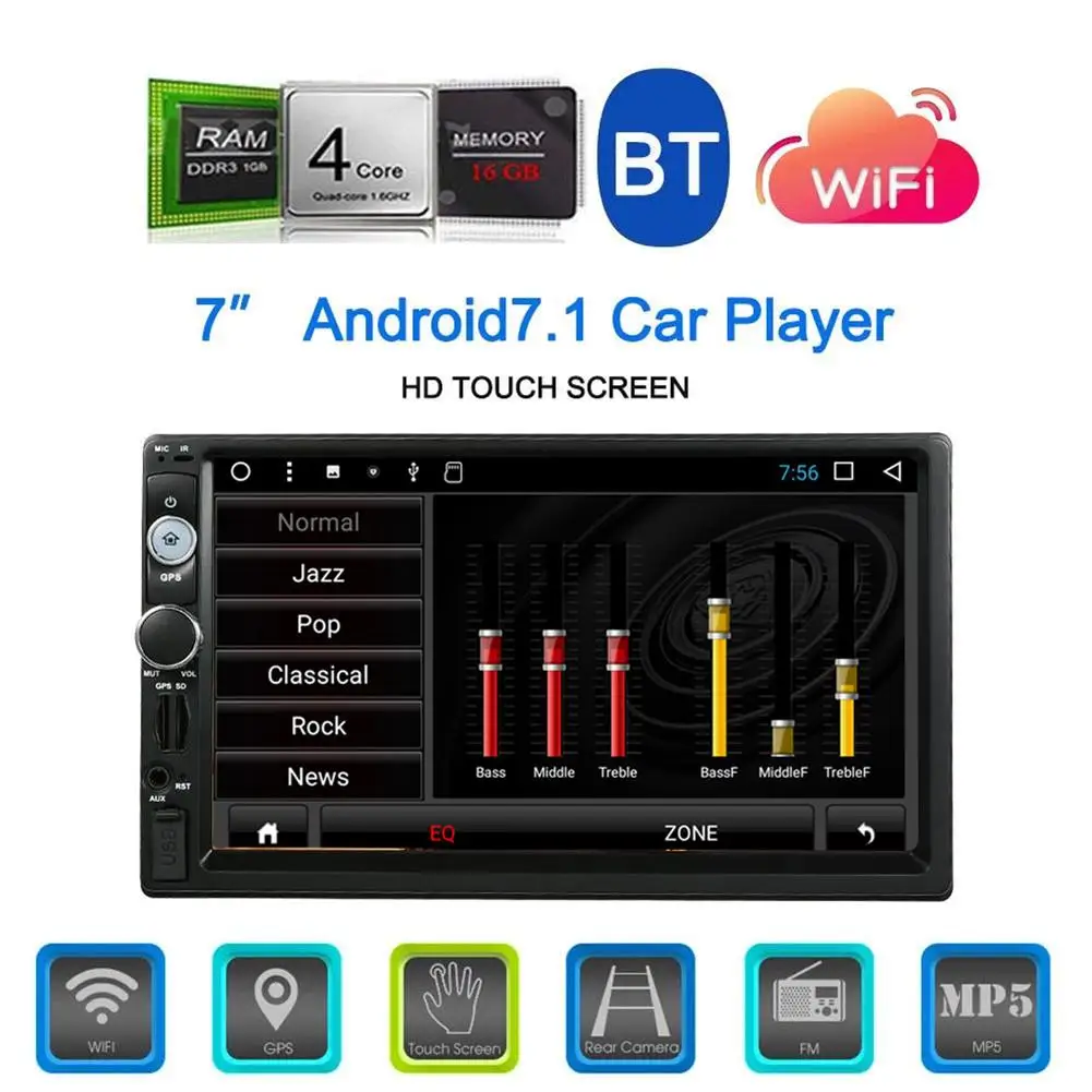 

Touch Screen 7 Inch Android 7.1 Multimedia Bluetooth WIFI Car Navigator Radio MP5 Audio Player Reversing Camera Video RDS Map