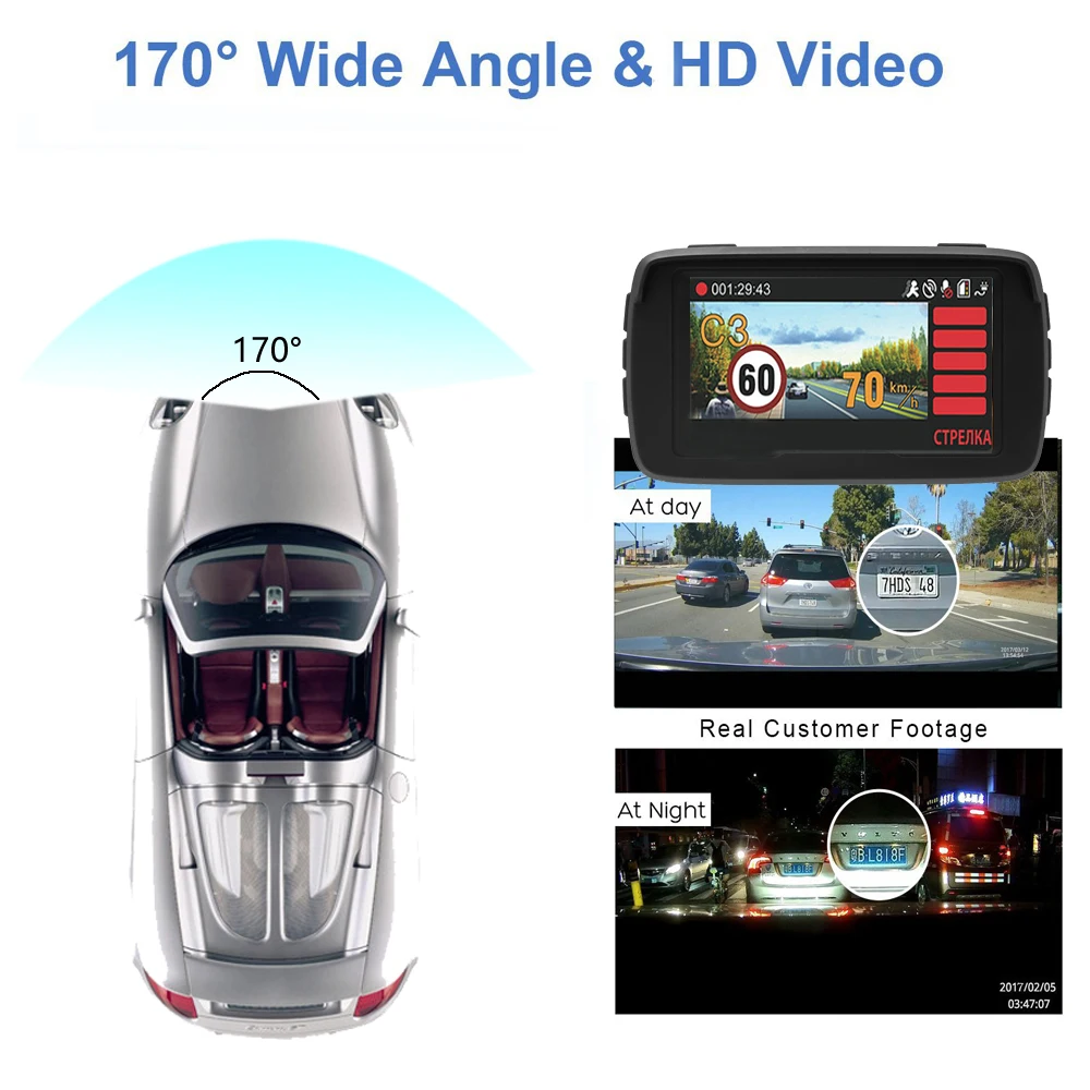 Podofo Ambarella Car DVR Radar Detector 3 in 1 with GPS Camera FHD 1080P Registrar Speedcam Anti Radar Detectors Dash Cam WDR