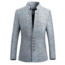 Блейзер Для мужчин весной китайский стиль Бизнес Повседневное Стенд воротник Мужской приталенный Блейзер Мужской Блейзер Куртка Размеры M-5XL