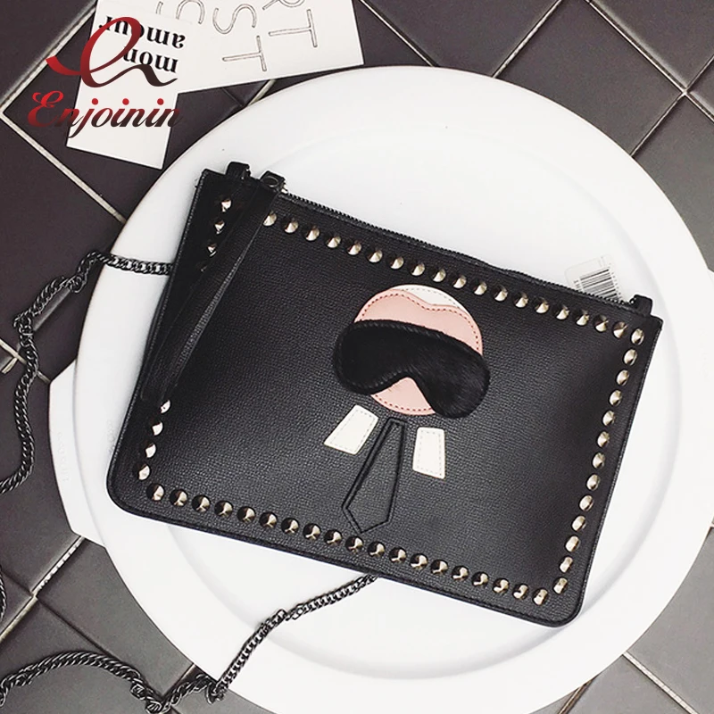 

New Cartoon design personalized fashion Lafayette rivets envelope bag clutch purse handbags casual shoulder bag black & silver